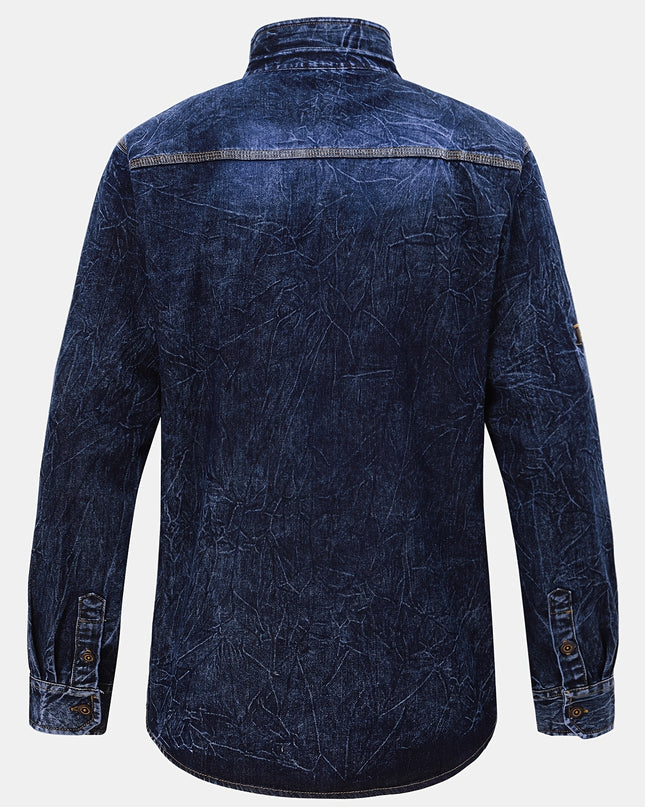 Men's Retro Denim Jacket - Unique Lapel Design, Hand-Washed