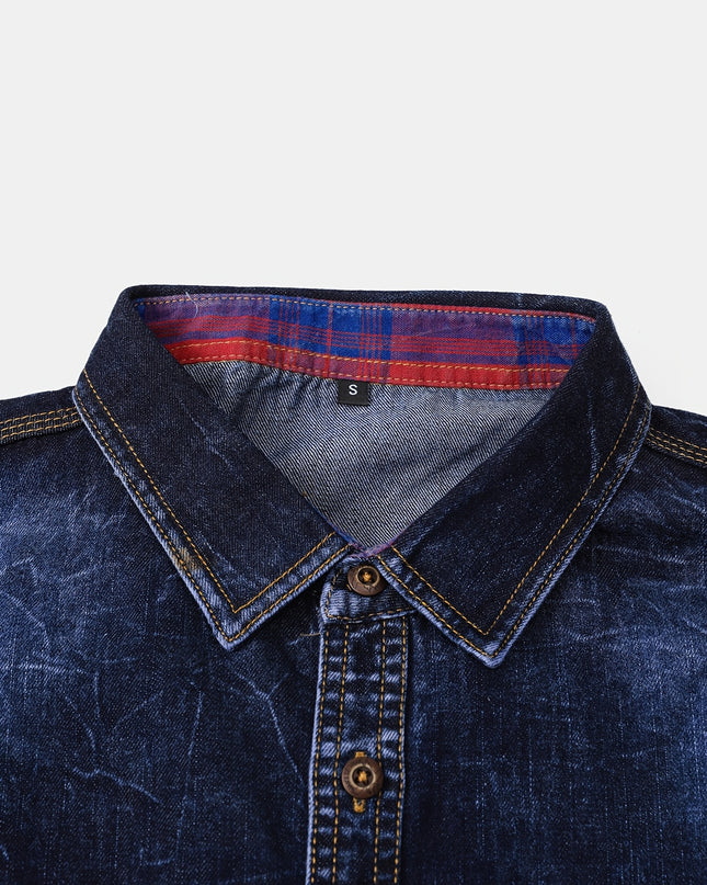 Men's Retro Denim Jacket - Unique Lapel Design, Hand-Washed