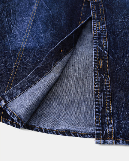 Men's Retro Denim Jacket - Unique Lapel Design, Hand-Washed