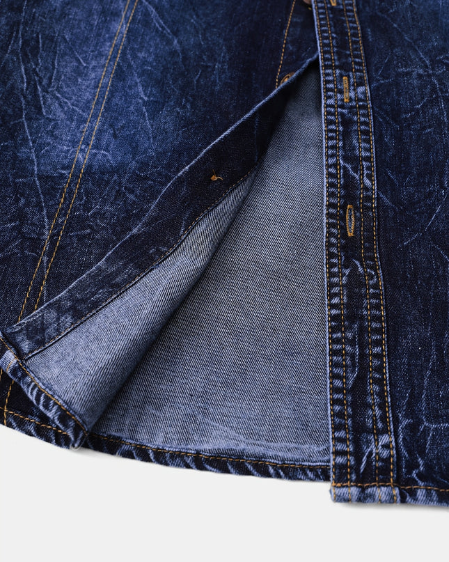 Men's Retro Denim Jacket - Unique Lapel Design, Hand-Washed