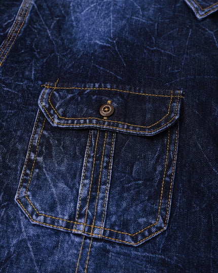 Men's Retro Denim Jacket - Unique Lapel Design, Hand-Washed