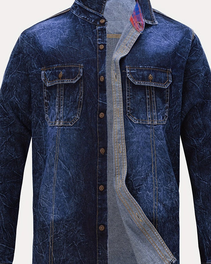 Men's Retro Denim Jacket - Unique Lapel Design, Hand-Washed