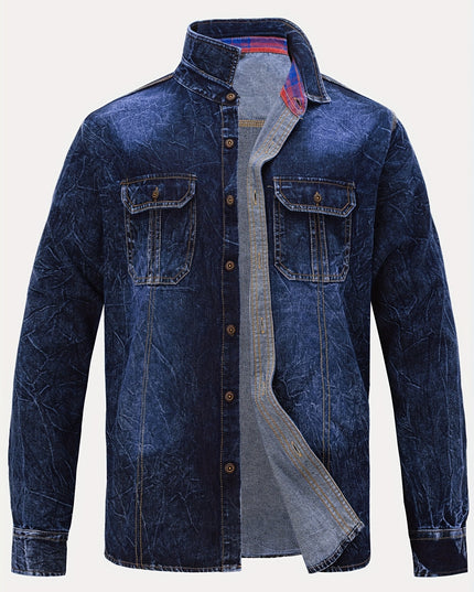 Men's Retro Denim Jacket - Unique Lapel Design, Hand-Washed