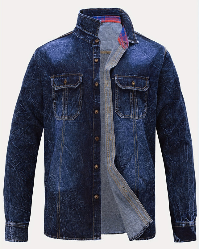 Men's Retro Denim Jacket - Unique Lapel Design, Hand-Washed