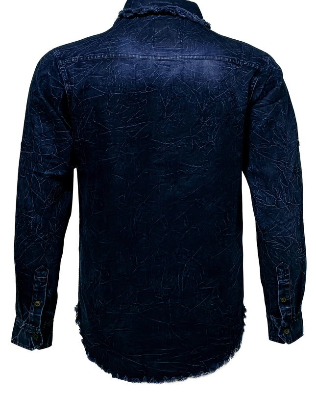 Men's Retro Denim Shirt - Long Sleeve Lapel Collar Top