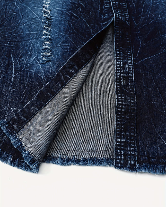 Men's Retro Denim Shirt - Long Sleeve Lapel Collar Top