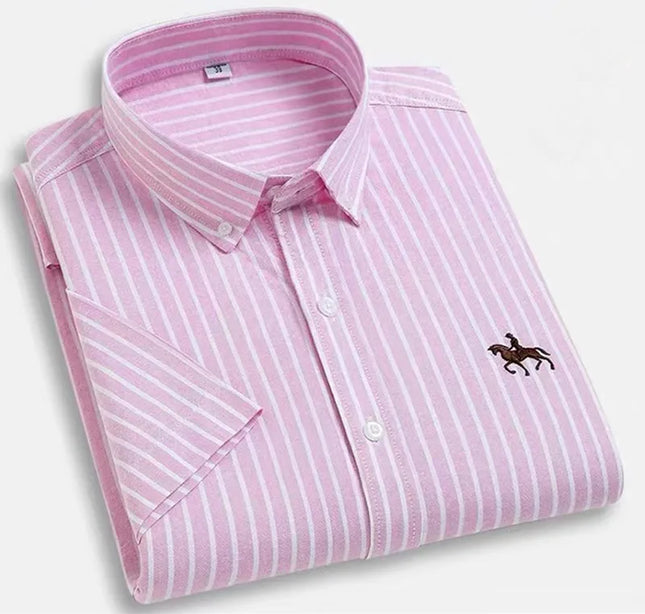 Men's Short Sleeve Oxford Shirt - 100% Cotton Solid Slim Fit