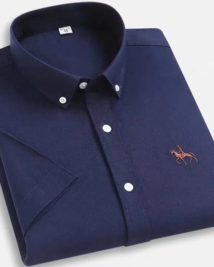 Men's Short Sleeve Oxford Shirt - 100% Cotton Solid Slim Fit