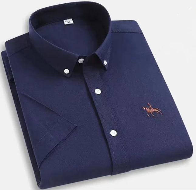 Men's Short Sleeve Oxford Shirt - 100% Cotton Solid Slim Fit