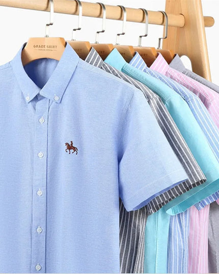 Men's Short Sleeve Oxford Shirt - 100% Cotton Solid Slim Fit