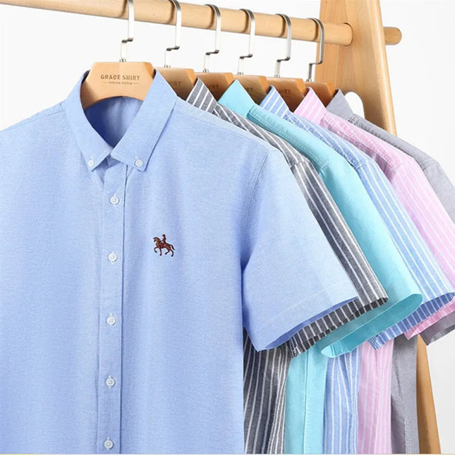 Men's Short Sleeve Oxford Shirt - 100% Cotton Solid Slim Fit