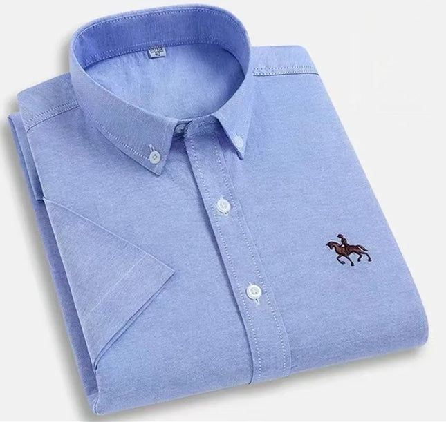 Men's Short Sleeve Oxford Shirt - 100% Cotton Solid Slim Fit
