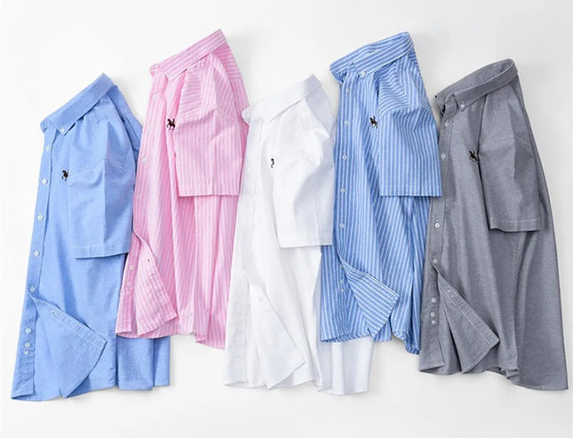 Men's Short Sleeve Oxford Shirt - 100% Cotton Solid Slim Fit