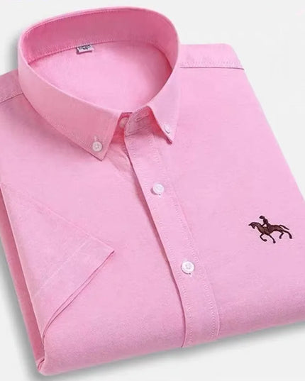 Men's Short Sleeve Oxford Shirt - 100% Cotton Solid Slim Fit