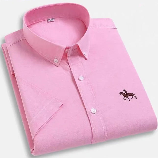 Men's Short Sleeve Oxford Shirt - 100% Cotton Solid Slim Fit