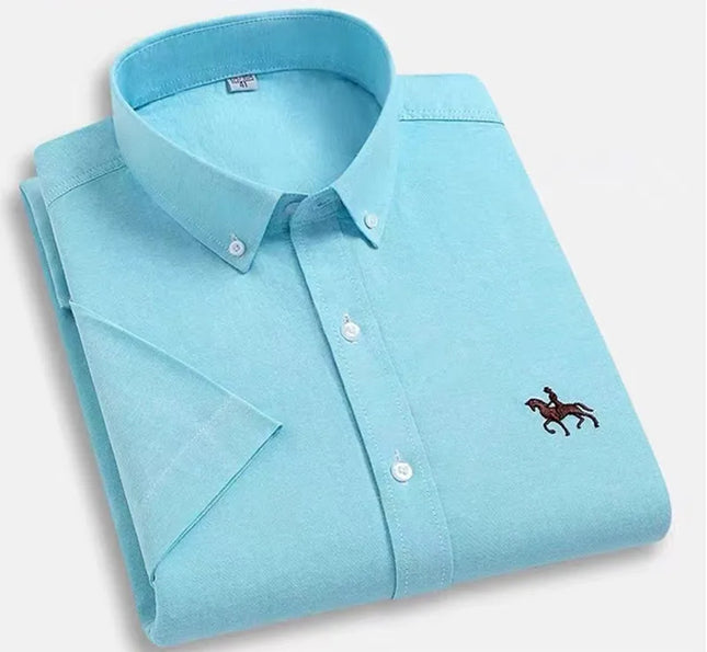 Men's Short Sleeve Oxford Shirt - 100% Cotton Solid Slim Fit