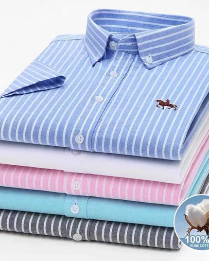 Men's Short Sleeve Oxford Shirt - 100% Cotton Solid Slim Fit