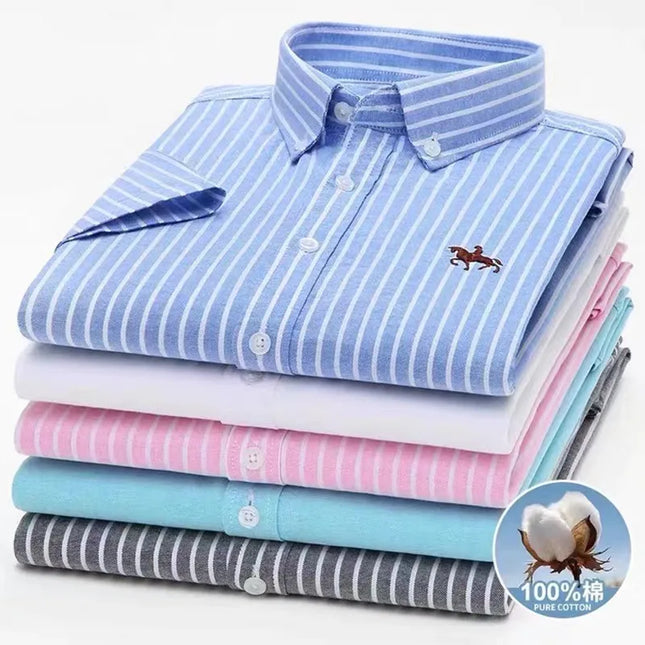 Men's Short Sleeve Oxford Shirt - 100% Cotton Solid Slim Fit