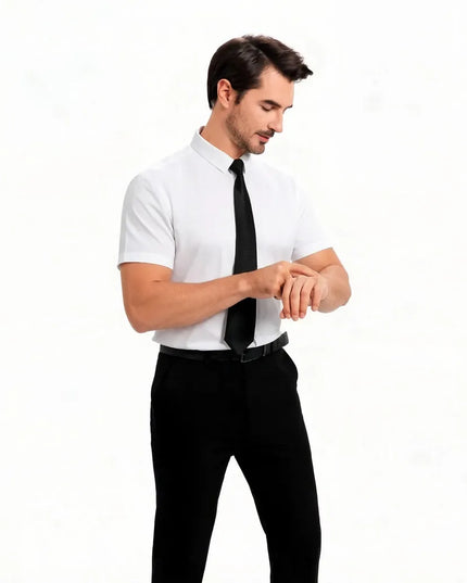Men's Slim Fit Black Summer Shirt - Short Sleeve Stretch Fabric