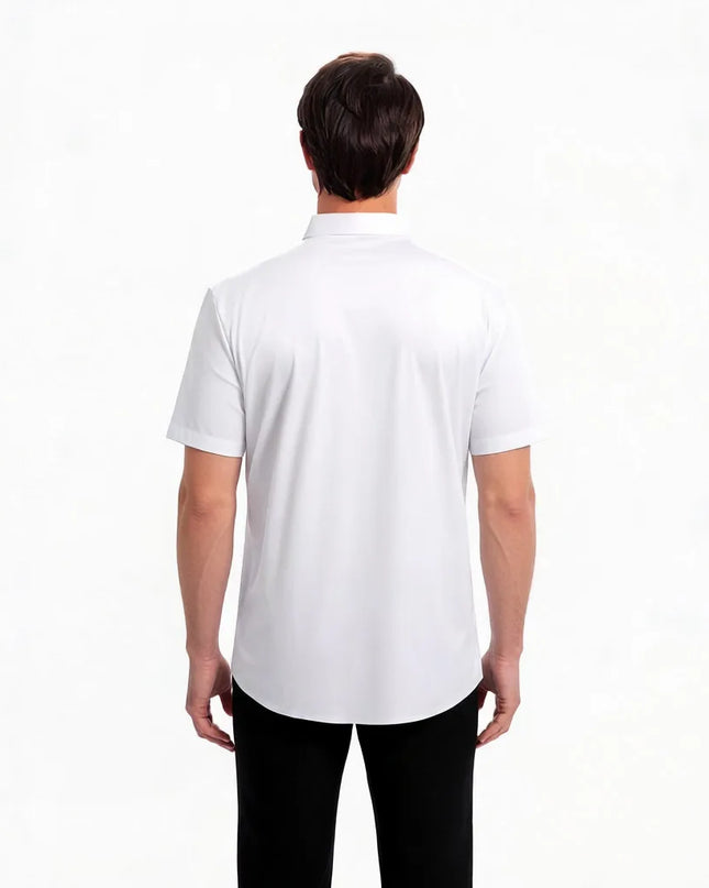 Men's Slim Fit Black Summer Shirt - Short Sleeve Stretch Fabric