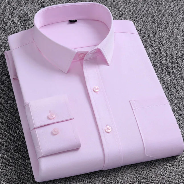 Men's Slim Fit Long Sleeve Autumn Shirt - Anti-Wrinkle, Solid Colors
