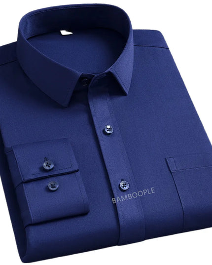 Men's Slim Fit Long Sleeve Autumn Shirt - Anti-Wrinkle, Solid Colors