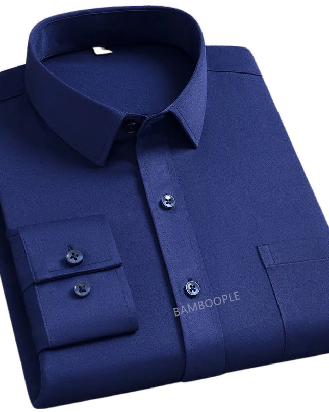 Men's Slim Fit Long Sleeve Autumn Shirt - Anti-Wrinkle, Solid Colors
