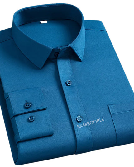 Men's Slim Fit Long Sleeve Autumn Shirt - Anti-Wrinkle, Solid Colors