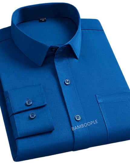 Men's Slim Fit Long Sleeve Autumn Shirt - Anti-Wrinkle, Solid Colors