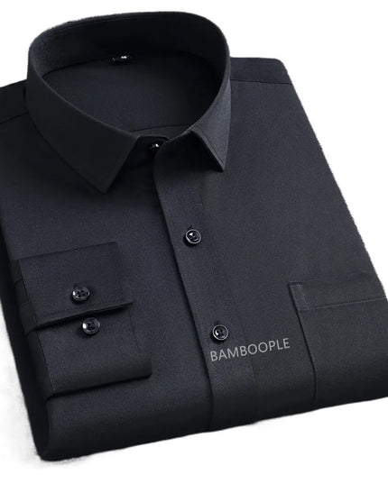 Men's Slim Fit Long Sleeve Autumn Shirt - Anti-Wrinkle, Solid Colors
