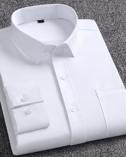 Men's Slim Fit Long Sleeve Autumn Shirt - Anti-Wrinkle, Solid Colors