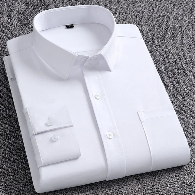 Men's Slim Fit Long Sleeve Autumn Shirt - Anti-Wrinkle, Solid Colors