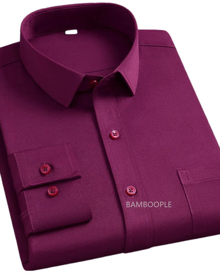 Men's Slim Fit Long Sleeve Autumn Shirt - Anti-Wrinkle, Solid Colors