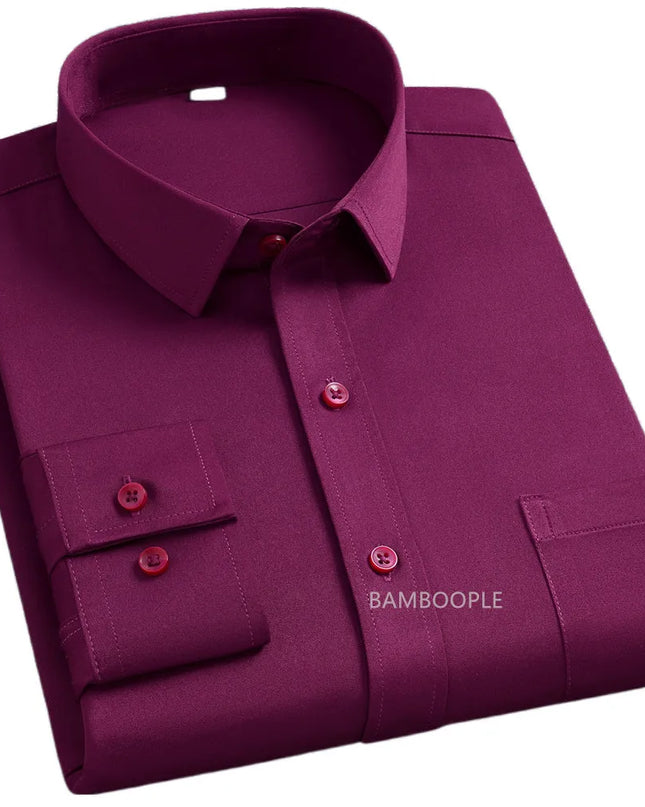 Men's Slim Fit Long Sleeve Autumn Shirt - Anti-Wrinkle, Solid Colors