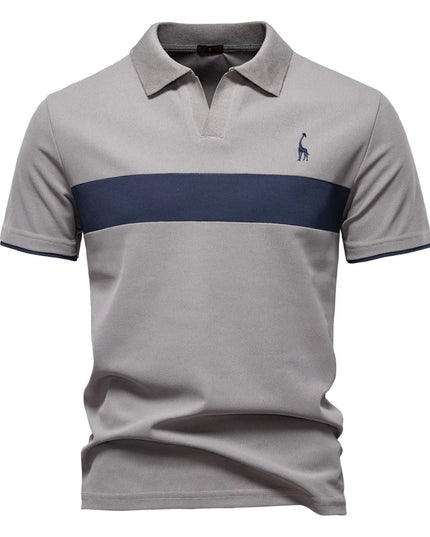 Men's Slim Fit Polo Shirt - Striped Color Block with Giraffe