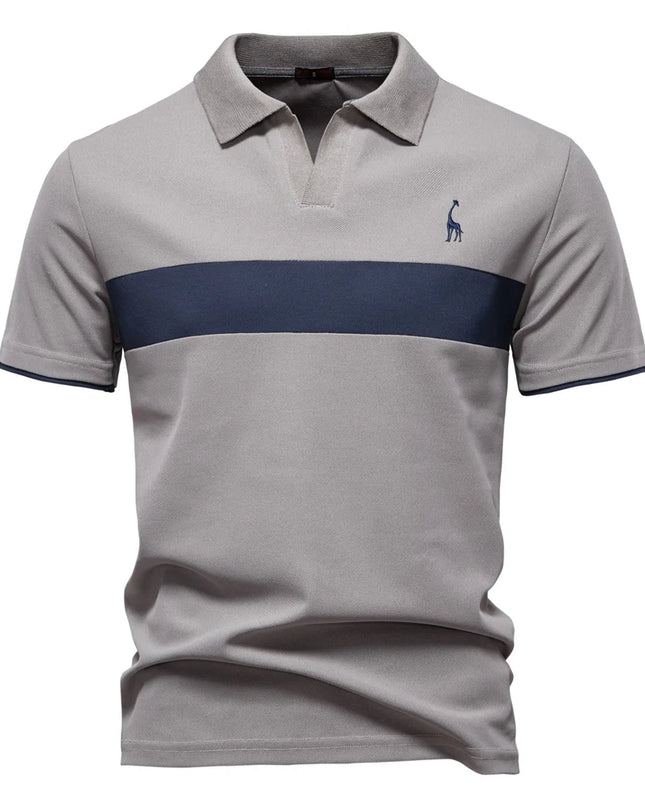 Men's Slim Fit Polo Shirt - Striped Color Block with Giraffe