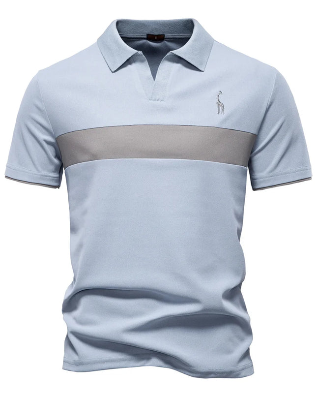Men's Slim Fit Polo Shirt - Striped Color Block with Giraffe