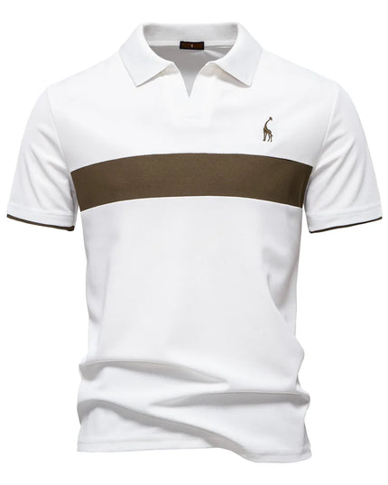 Men's Slim Fit Polo Shirt - Striped Color Block with Giraffe