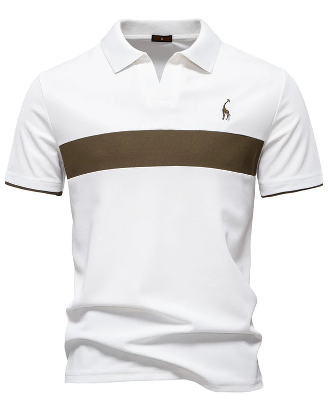 Men's Slim Fit Polo Shirt - Striped Color Block with Giraffe