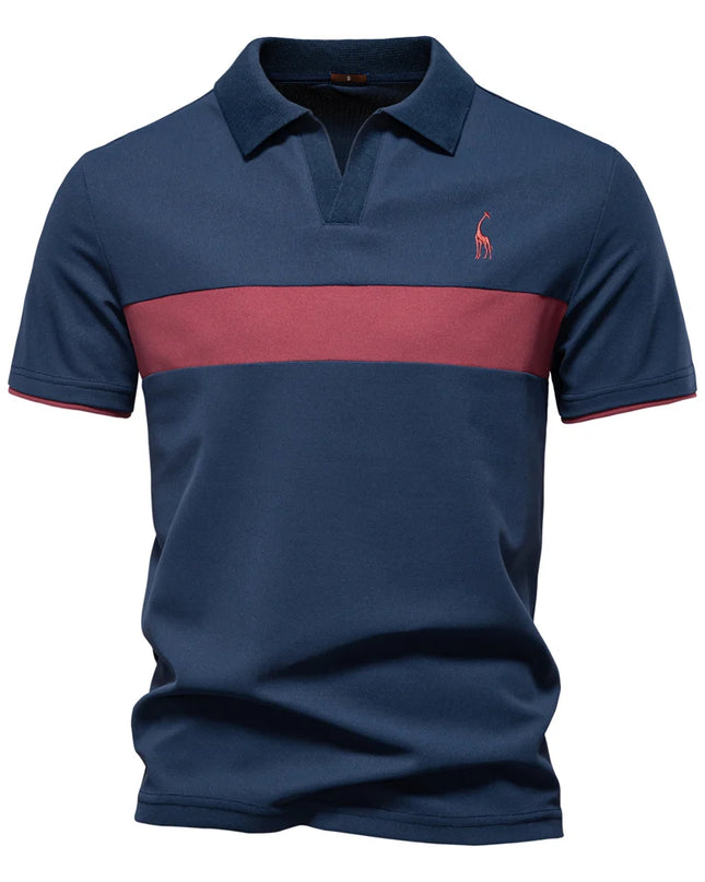 Men's Slim Fit Polo Shirt - Striped Color Block with Giraffe