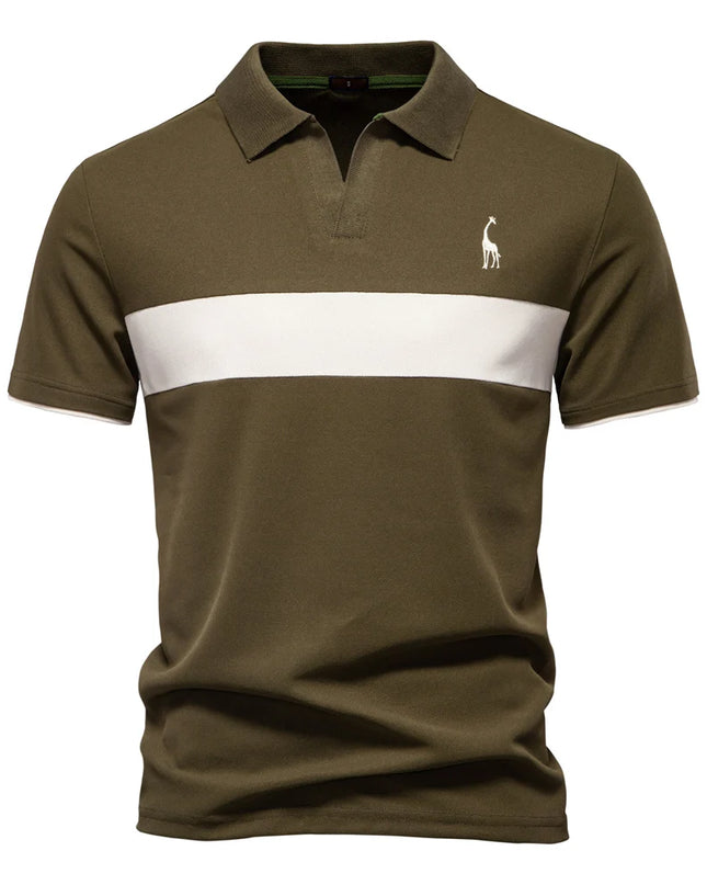 Men's Slim Fit Polo Shirt - Striped Color Block with Giraffe