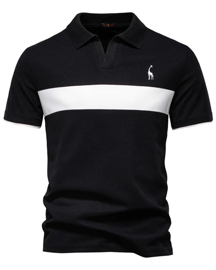 Men's Slim Fit Polo Shirt - Striped Color Block with Giraffe