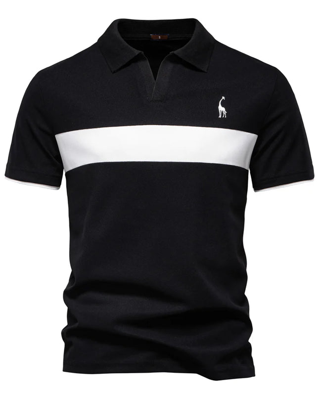 Men's Slim Fit Polo Shirt - Striped Color Block with Giraffe