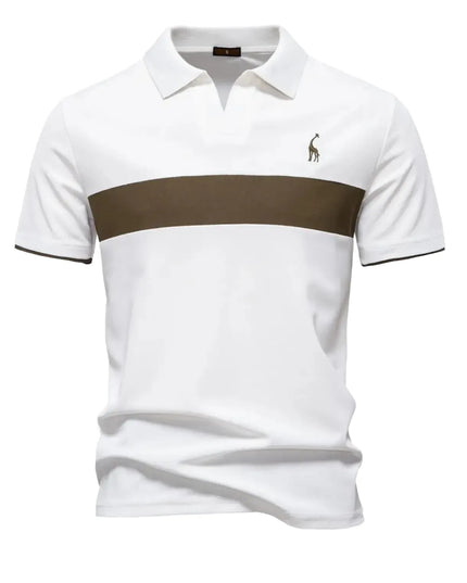 Men's Slim Fit Polo Shirt - Striped Color Block with Giraffe