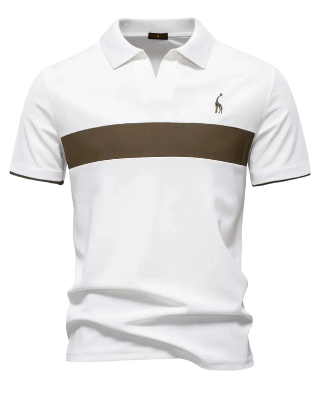 Men's Slim Fit Polo Shirt - Striped Color Block with Giraffe