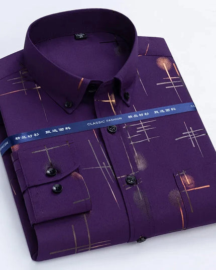 Men's Slim Fit Print Shirt - Autumn Spring Long Sleeve, Anti-Wrinkle