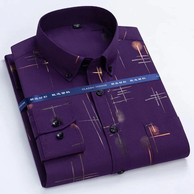 Men's Slim Fit Print Shirt - Autumn Spring Long Sleeve, Anti-Wrinkle