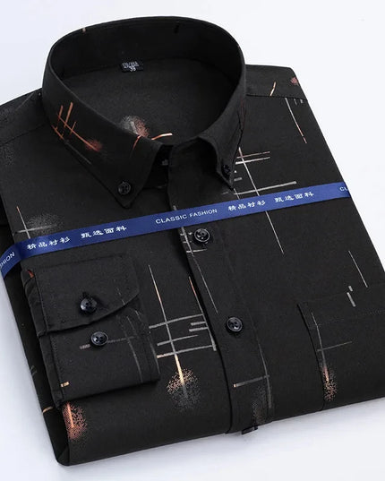 Men's Slim Fit Print Shirt - Autumn Spring Long Sleeve, Anti-Wrinkle
