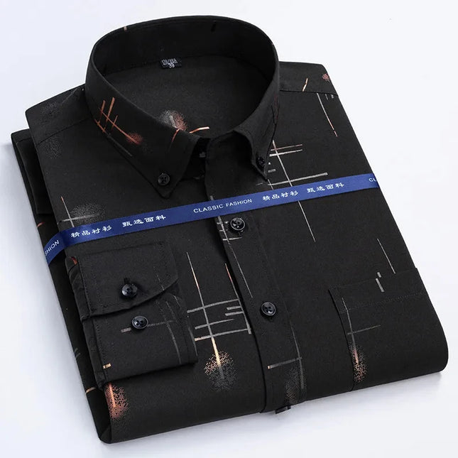 Men's Slim Fit Print Shirt - Autumn Spring Long Sleeve, Anti-Wrinkle
