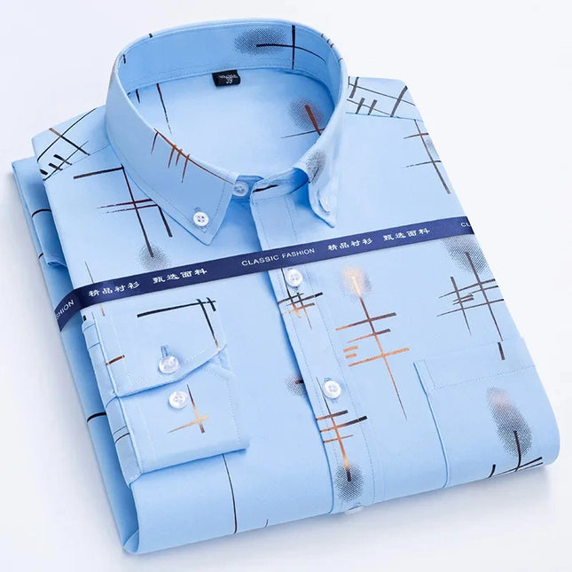 Men's Slim Fit Print Shirt - Autumn Spring Long Sleeve, Anti-Wrinkle